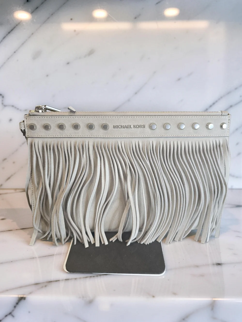 Michael Kors Billy XL Zip Clutch in Cement Leather NWT